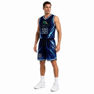 Conjunto de Uniforme de Baloncesto Eléctrico Personalizado para Hombre, Camiseta de Malla Sublimada y Pantalones Cortos, Ropa Deportiva para Equipo, Kit de Equipamiento para Juego, Venta OEM - Product Image 2