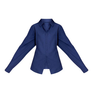 Women's 100% Polyester Vintage Solid Print Long Sleeve Button Shirt Casual <b>Navy</b> Blue Breathable Loose Fit Summer Women <b>TShirt</b> - Product Image 3