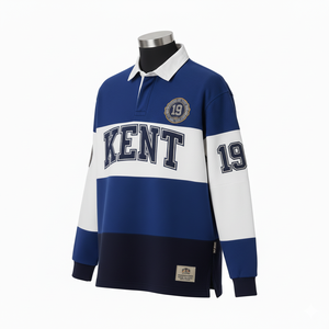 Polo de rugby en molleton de coton épais avec patchs brodés, manches longues, pour homme, style streetwear, OEM ODM, vente en gros - Product Image 5