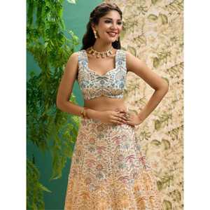 ผ้าไหมพิมพ์ลายสีขาวนวลที่น่าทึ่งสำหรับงานแต่งงาน lehenga choli กับ dupatta - Product Image 4