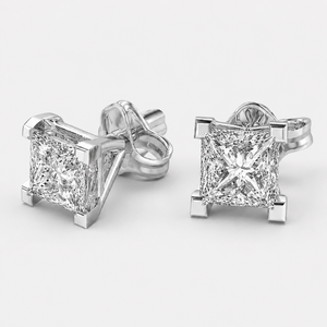 Pendientes de Diamantes con Corte Princesa, Plata 925, Engaste de Garra, Certificación IGI, Joyería Clásica Geométrica de Compromiso para Mujer - Product Image 4