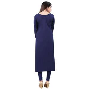 Kurti Amarillo y Azul Marino con Estampado Floral Digital en Crepé, Listo para Usar, para Mujer - Product Image 2