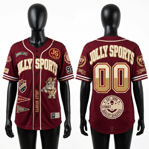 Women Baseball Jersey 180 GSM premium polyester breathable <b>maroon</b> panel design embroidered chenille Women Cotton Baseball Jersey - Product Image 1