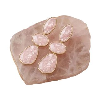 Pink Mosaic Gold Geometric 3 Tier Drop Earrings Women Fashion <b>Jewelry</b> Elegant Dangle Earrings Party Gift Accessory Stylish Wear - Product Image 6