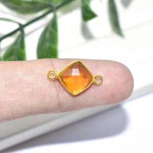 Connecteur en quartz citrine plaqué or 8 mm avec double boucle pour la fabrication de bijoux - Product Image 1