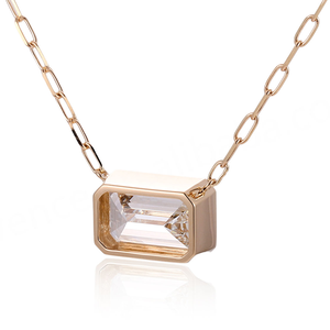 Collier pendentif pour femme en or massif 9 carats plaqué or, diamant taille émeraude cultivé en laboratoire, chaîne à maillons classique - Product Image 2