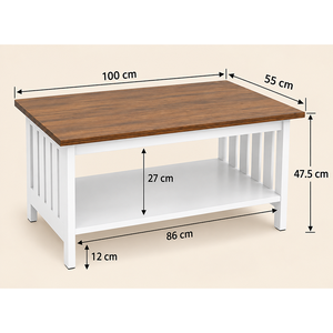 Table basse de style farmhouse avec étagère de rangement, plateau en bois, cadre blanc, meubles de salon, design moderne - Product Image 4