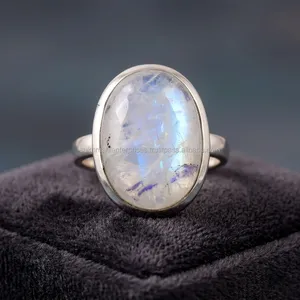 Bague Cocktail Pierre de Lune en Argent 925, Sertissage Ovale, Style Bohème Unisexe, Pierre de Naissance de Juin, Idéale pour le Quotidien, Cadeau - Product Image 4