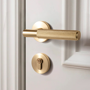 Kunci Pintu Aluminium Alloy Tembaga Brushed Sederhana dan Mewah Ringan, Kunci Pintu Kamar Tidur Senyap, Kunci Pintu Terpisah Modern untuk Interior - Product Image 3