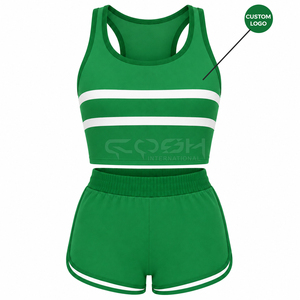 Ensemble sportif 2 pièces rayé vert Cosh International Sorority Sisterhood, débardeur court sans manches et short tricoté, style sportif printemps-été - Product Image 5