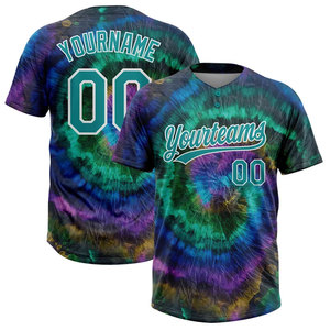 Maillot de baseball personnalisé tie-dye, sublimé, col en V, manches courtes, unisexe, pour équipe de softball - Product Image 1