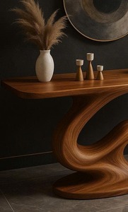 Mesa de madera maciza natural hecha a mano, mesa de entrada moderna para el hogar, sala de estar, mesa de consola de madera maciza curvada - Product Image 3