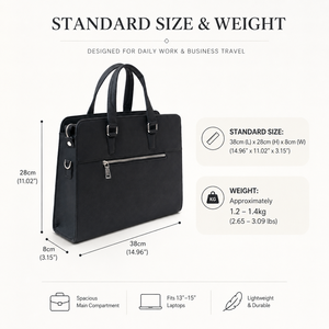 Maletín Portaordenador Portátil de Cuero Genuino, Clásico, de Lujo, Impermeable, Negro, Profesional, con Bolsillo Frontal con Cierre - Product Image 2