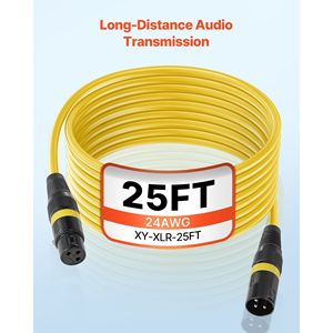 Confezione da 4 Cavi XLR da 7,6 m Placcati in Oro a 3 Pin per Microfono e Altoparlante, Cavi Bilanciati Schermati Maschio-Femmina DMX - Product Image 5