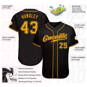 Maillots de baseball pour hommes de haute qualité, uniformes brodés par sublimation, maillot de baseball noir et or authentique, impression de maillot de baseball - Product Image 4