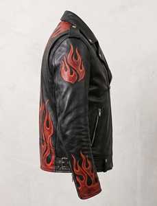 FURAT <b>LEATHERS</b> <b>Men's</b> Breathable Motorcycle <b>Jacket</b> Flame Accents Distressed <b>Leather</b> Handmade Biker Coat Fire Sleeve Stand Autumn - Product Image 3