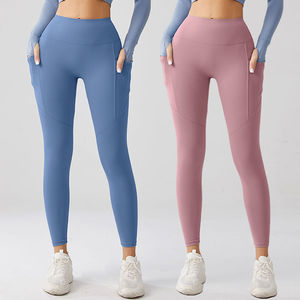 High Waist Yoga <b>Leggings</b> Full Length Solid Color With <b>Pockets</b> Four-Way Stretch Seamless Design For Women - Product Image 1