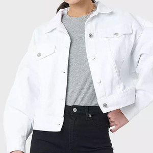Veste en coton blanche pour femme, col mandarin, manches longues, col rabattu, style portefeuille ceinturé, décontractée printemps, en denim tissé court - Product Image 6