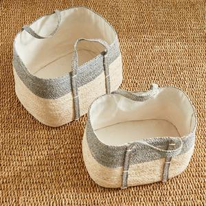 Set of 2 seagrass <b>bins</b> sewn around the edges Handmade Storage Basket Wholesale eco-friendly Made in Vietnam - Product Image 5