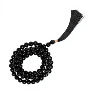 Collier Mala classique en onyx noir à 108 perles avec pompon, perles de prière religieuses pour l'islam, la méditation, le yoga, collier perlé unisexe - Product Image 1