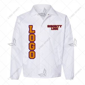 เสื้อโค้ชกรีกแบบกำหนดเองสำหรับชมรมนักเรียนหญิงและชาย ปักโลโก้ 100% โพลีเอสเตอร์ กันน้ำ กันลม รับผลิตแบบ OEM ODM - Product Image 1