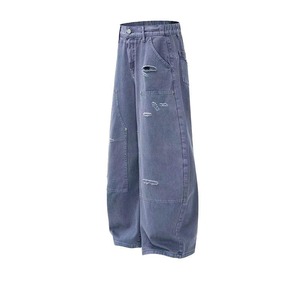 Pantalones anchos transpirables de mezclilla para mujer, de cintura alta, a la moda, para verano. - Product Image 3