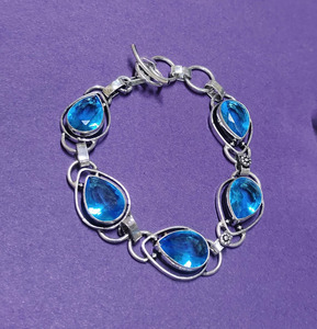 Natural Swiss Blue Topaz 925 Sterling <b>Silver</b> Adjustable Bracelet Handmade Gemstone Jewelry Boho Bracelet <b>for</b> Women & <b>Men</b> - Product Image 6