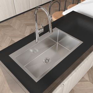 32\"x 19\"x 10\" Satin Surface Nano 304 Stainless Steel Single Bowl <b>Kitchen</b> Deep <b>Sink</b> Household Thick Embedded Satin Finish - Product Image 6