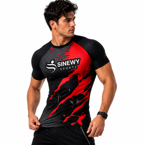 Kimono Rash Guard à manches courtes, entièrement graphié, coupe courte, pour grappling, gym, natation, combat, Jiu Jitsu, boxe, avec logo frontal, marque privée - Product Image 1