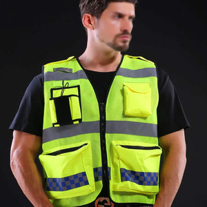 เสื้อกั๊กสะท้อนแสงแบบ Hi-Vis พร้อมกระเป๋า สีเหลือง สำหรับงานก่อสร้าง เสื้อกั๊กนิรภัยสะท้อนแสงสำหรับงานฉุกเฉินริมถนน - Product Image 3