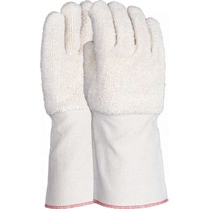 Gants de travail en coton éponge naturel avec revers en toile, résistants à la chaleur, pour le soudage, le renforcement et la protection générale - Product Image 1