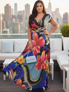 Vestido Largo Maxi de Verano para Mujer 2026, Estampado Floral, Manga Corta, Estilo Fluido y Modesto - Product Image 4