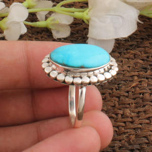 Bague de mariage en argent sterling avec turquoise naturelle, pierre bleue, vente en gros, bijoux authentiques, bague classique bohème pour femme - Product Image 5