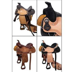 STAR HOMETEX Selle Western Artisanale Haut de Gamme en Cuir Tanné Végétal, Monture en Bois, Finition Bicolore, Siège Rembourré en Daim Noir, Motifs Complexes - Product Image 1