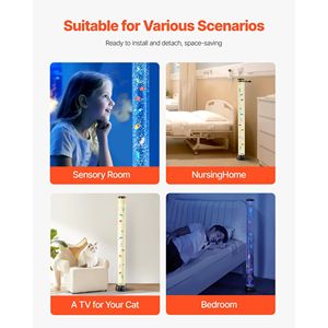 Tubo Sensoriale a Bolle da 4 Piedi con 10 Pesci Galleggianti, 16 Effetti di Colore, Telecomando, Luce per Acquario, Lampada a Bolle Sensoriale - Product Image 6