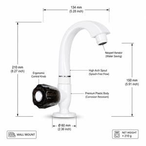 Smart PTMT Taps Series 1007 Classic White Finish Rust Proof Lightweight Durable Plastic Faucet 5-Year Warranty Modern - Product Image 4