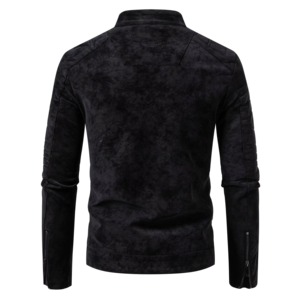 Veste moto en similicuir pour homme, col montant, fermeture éclair métallique, décontractée, élégante, durable, avec logo et couleur personnalisés - Product Image 1