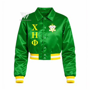 Custom Greek Chi Eta Phi Sorority Clothing Embroidered Satin Crop Bomber <b>Jacket</b> College <b>Jacket</b> Greek Paraphernalia - Product Image 1