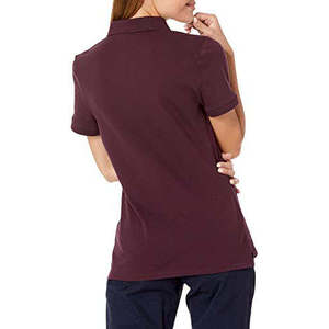 Polo de Manga Corta de Punto para Mujer, Color Sólido, Estilo Casual, Largo Regular, Morado Oscuro - Product Image 4