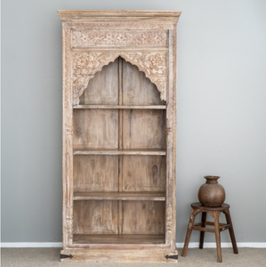 Handcrafted <b>Reclaimed</b> <b>Wood</b> Bookcase Hand Carved Display Cabinet Rustic Wooden <b>Shelving</b> Unit Traditional Home Furniture - Product Image 4