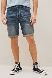 SENSEL SPORTS Short en jean pour homme, coupe droite, taille mi-haute, délavé foncé, décontracté, été, coton respirant, séchage rapide, ourlet retroussé, poches - Product Image 3