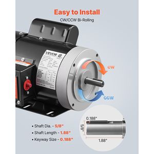 Motore Elettrico AC da 0,5 HP 1725 RPM per Compressore d'Aria, Rotazione CW/CCW, Diametro Albero 5/8 Pollici, Lunghezza Albero 1,88 Pollici, 2,07 N.m - Product Image 4