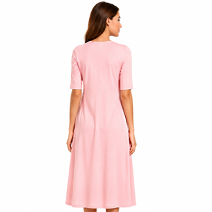 Vestido midi rosa sólido para mujer |   Vestido Casual Elástico y Suave con Mangas Medias |   Fabricante de Ropa de Moda Femenina - Product Image 6