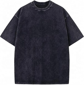 Camiseta de manga corta de mezclilla extragrande para hombre, color sólido, cuello redondo, estilo casual, 100% algodón, tela tejida, camisetas con lavado ácido - Product Image 3