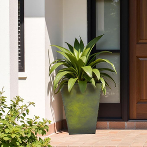 Worth Garden <b>Large</b> Metal Glazed Floor <b>Planter</b> Set of 2 Luxurious Glossy Finish Green Tall Square Tapered Metal <b>Planters</b> - Product Image 2