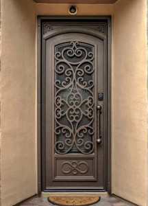 Portes en verre en fonte forgée rétro de luxe personnalisées, antivol, en acier inoxydable, extérieur de villa, étanches, découpe CNC en métal - Product Image 4