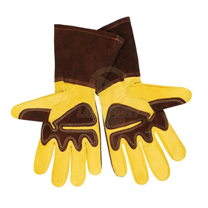 Leather Safety Gloves Yellow Brown Thermal Elbow Four Seasons Breathable Outdoor Worker Use Plain Style Unlined - Product Image 3