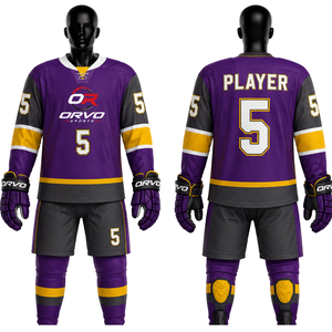 Maillots de hockey sur glace en gros, uniformes personnalisés sublimés, vêtements de sport d'équipe, fabricant et fournisseur d'ensembles de maillots de hockey personnalisés OEM - Product Image 4