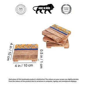 Sous-verres carrés en bois faits à la main, design moderne, antidérapants, écologiques, durables, résistants à la chaleur, napperons de table, artisanat Curio, diamètre 10 cm - Product Image 4