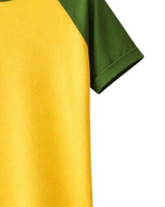 Men Raglan Jersey T Shirt Cotton Crew Neck Short Sleeve <b>Yellow</b> Green Two Tone Casual Summer Tee Plain Dyed Knit Custom Logo - Product Image 6